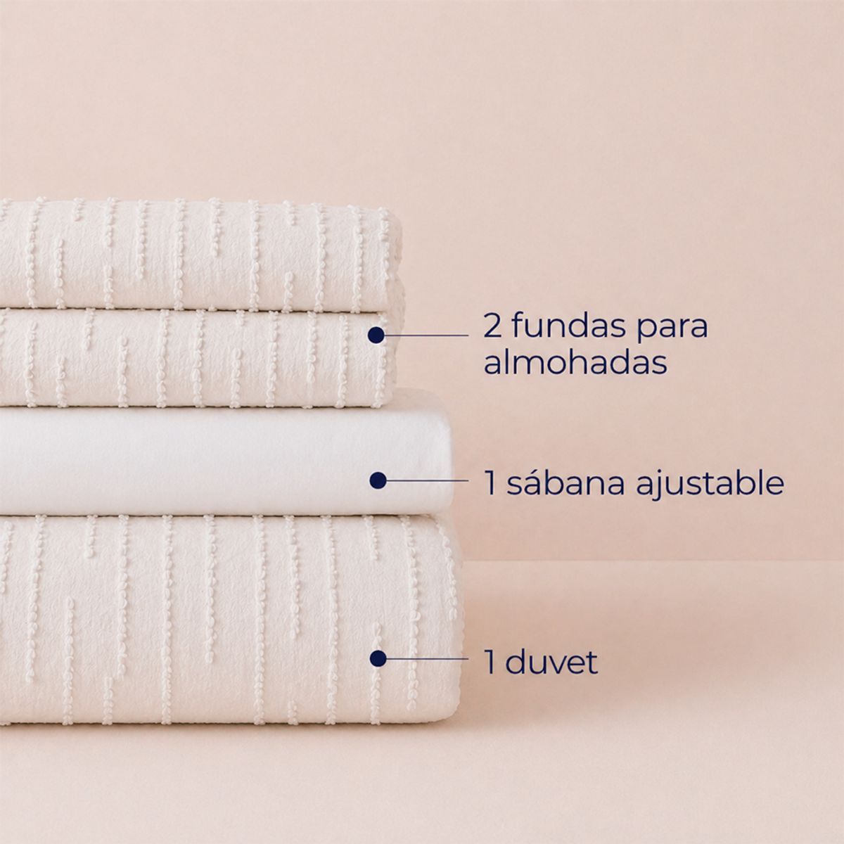 LILE - Juego de Duvet Jacquard Blanco Líneas + Sábana + Fundas