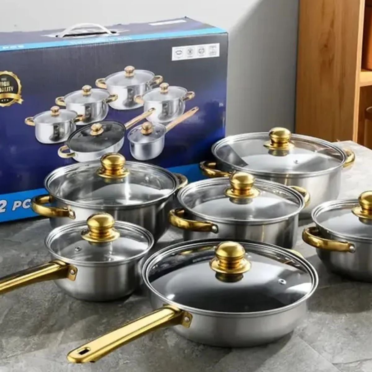 GENERICO - Juego De Ollas De Cocina En Acero Zebbris 12 Piezas Dorado