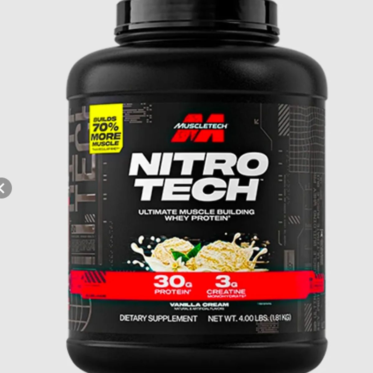 MUSCLETECH - Proteína con creatina Nitro-Tech Whey de 4 lb de Muscletech Vainilla