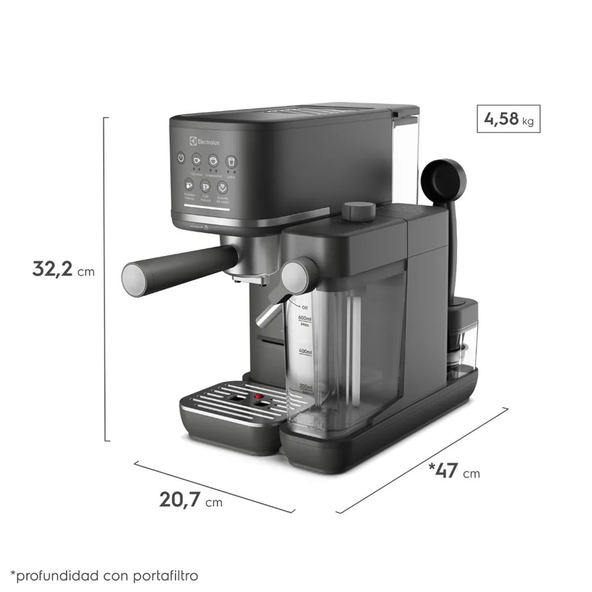 ELECTROLUX - Cafetera Espresso Electrolux 1,2L Cápsula y Vaporizador de Leche Negro ECM70