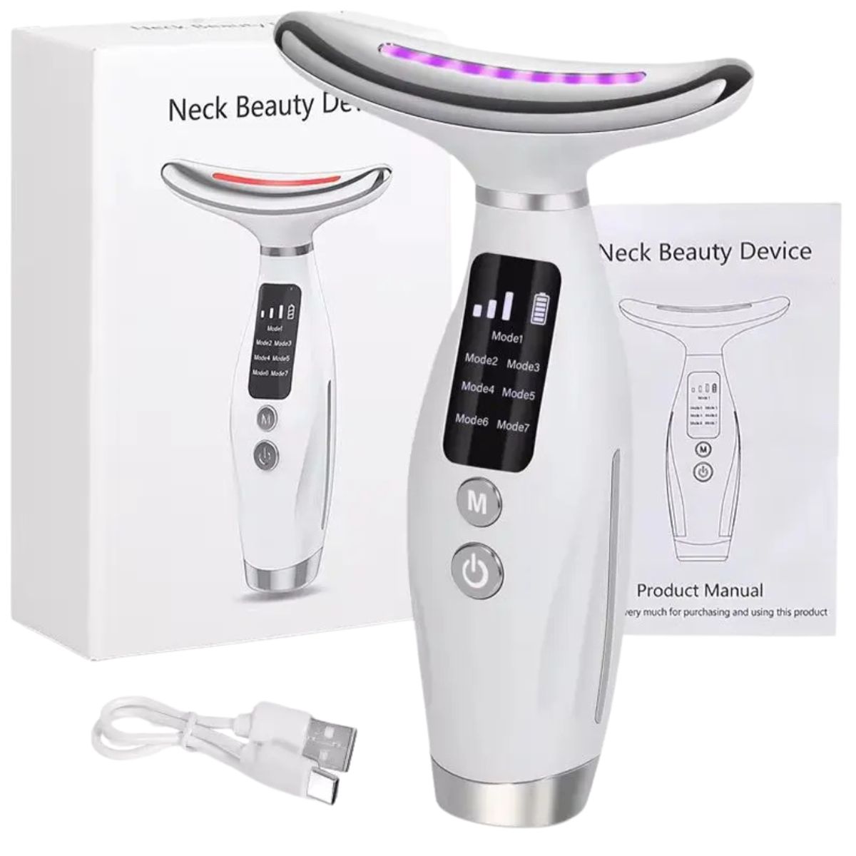 GENERICO - Masajeador Facial 7 En 1 Calor 45°C Reafirma Rostro Cuello Antiedad Arrugas Piel Firme Cuidado Hogar