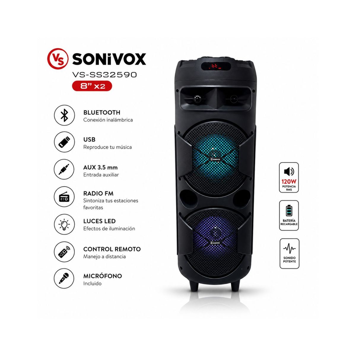 SONIVOX - Parlante Torre Bluetooth Sonivox VS-SS2590 Negro