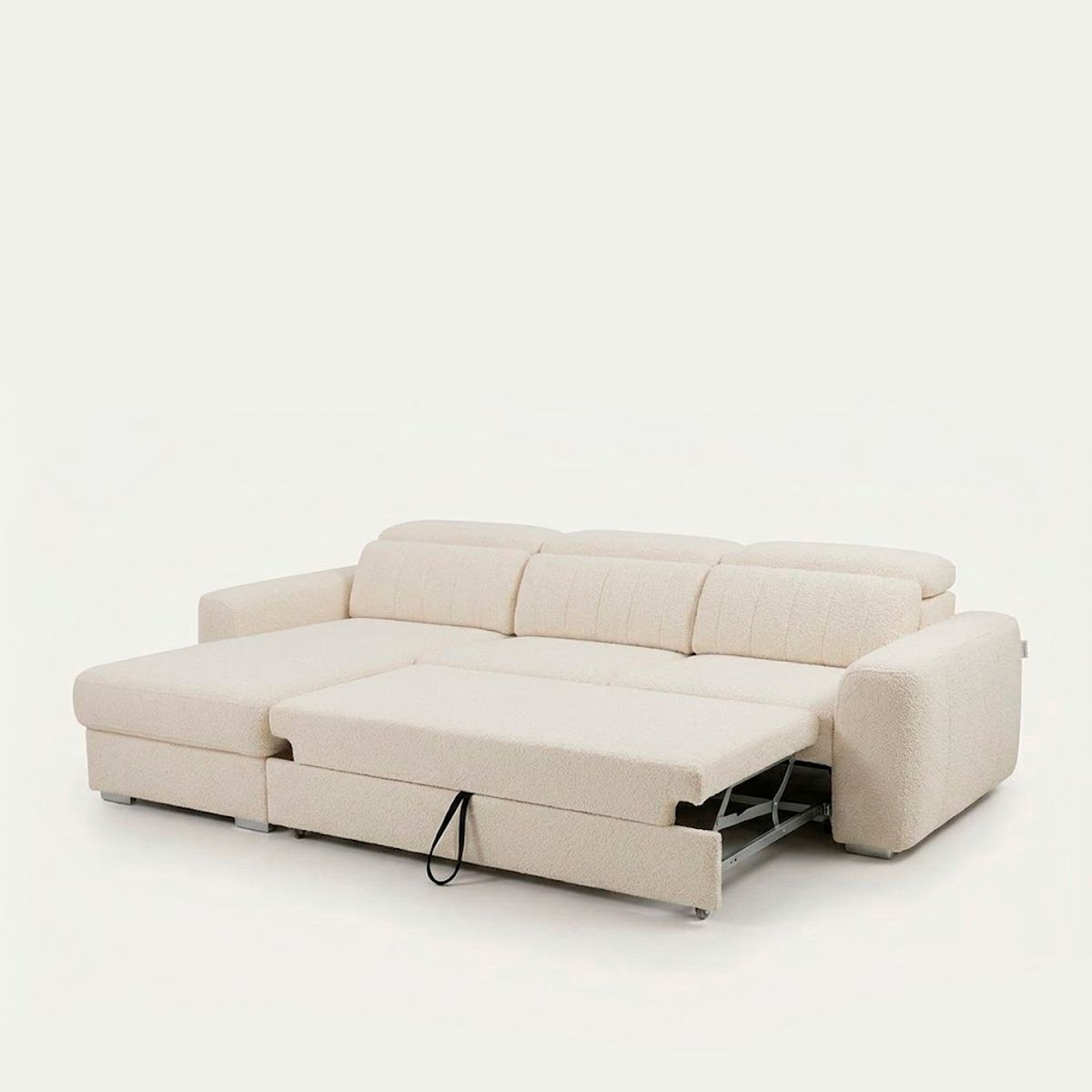 GENERICO - Sofa cama en L reclinable Allen blanco tela ovejera moderno con sistema de carrito