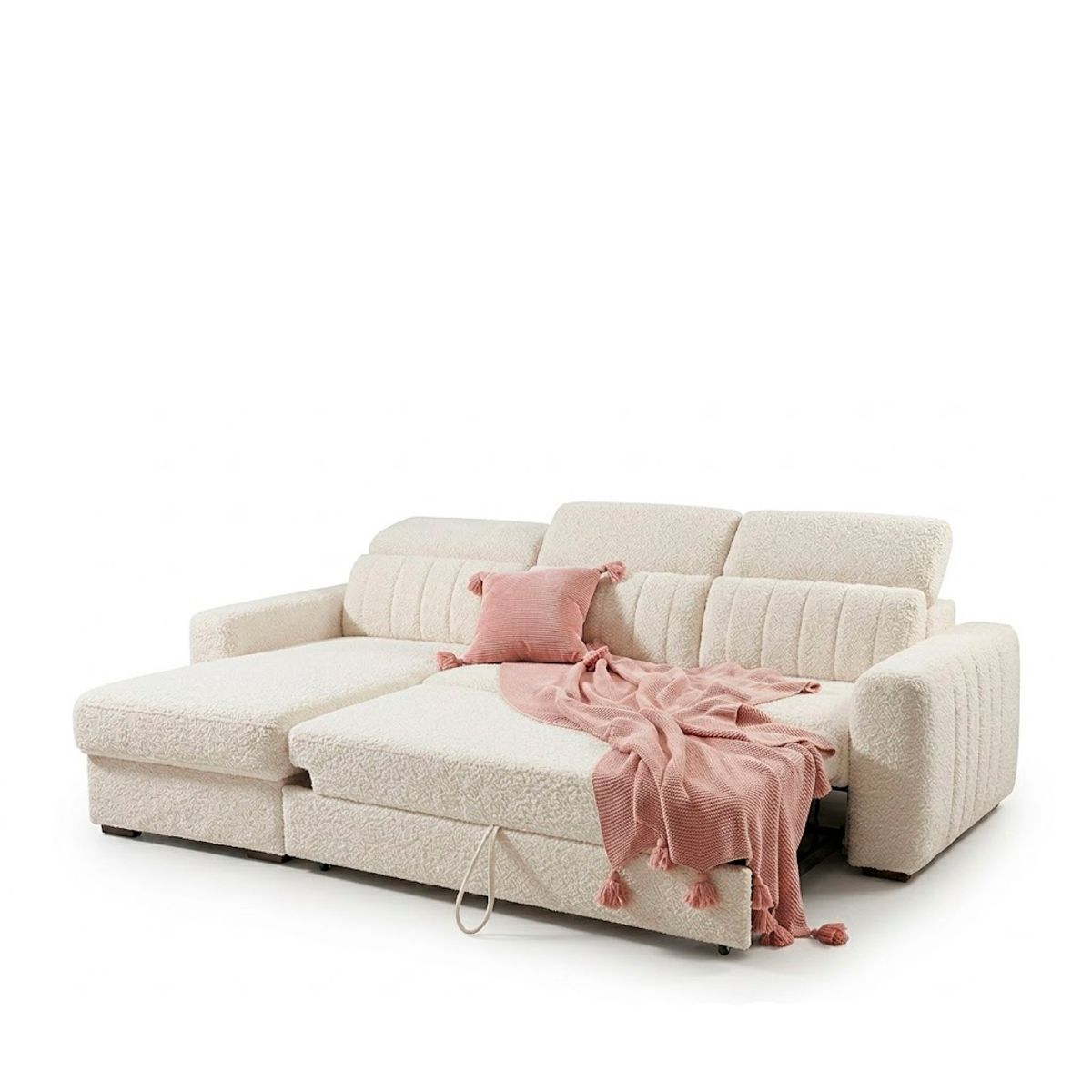 GENERICO - Sofa cama en L reclinable Allen moderno color blanco con sistema de carrito