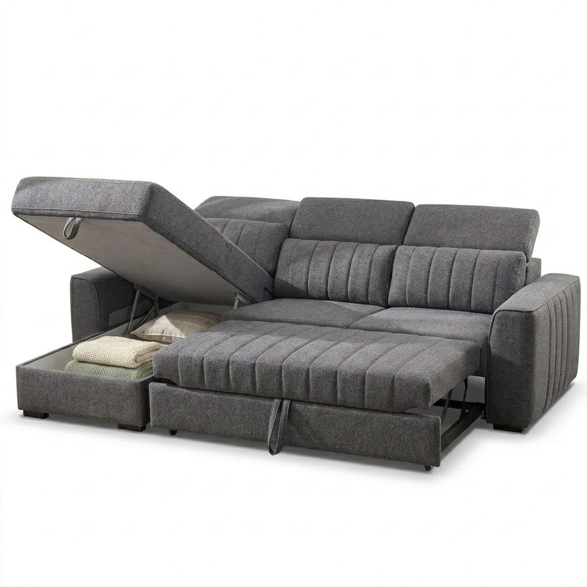GENERICO - Sofa cama en L reclinable Allen moderno color gris con sistema de carrito