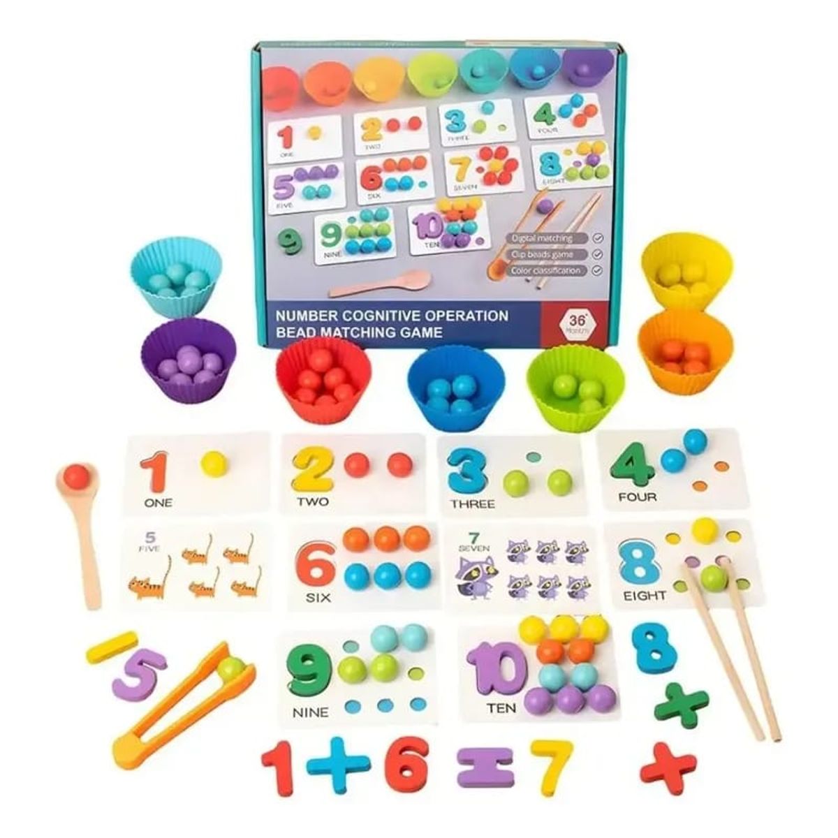 GENERICO - Rompecabezas matemático Montessori para niños ⎜Juego educativo de emparejamiento de cuentas