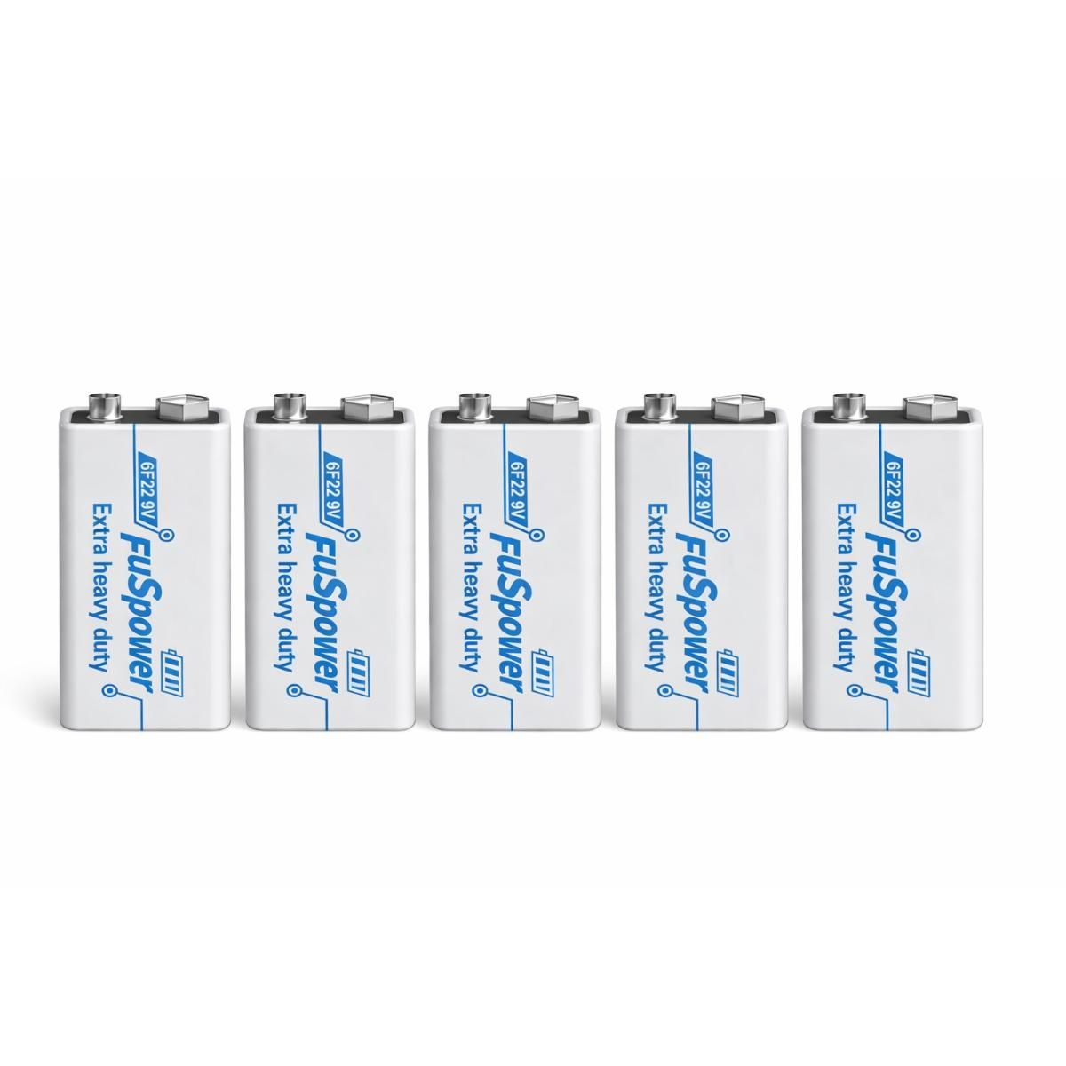 GENERIC - Pila Batería 9V Fuspower 6F22 Extra Heavy Duty Pack x5 Unidades