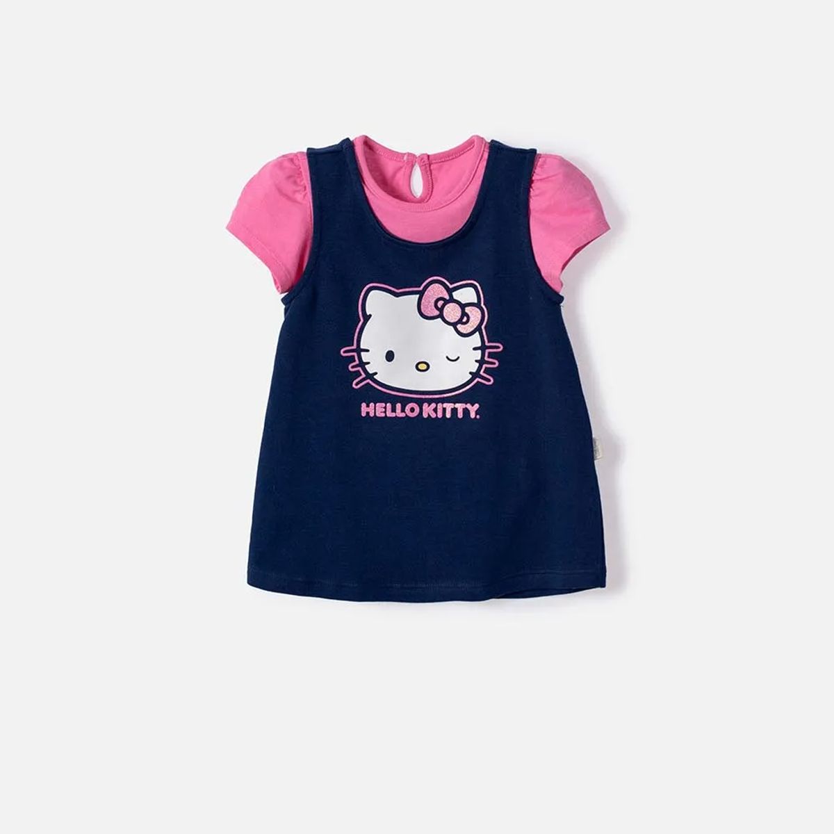 HELLO KITTY - Vestido de Hello Kitty manga corta azul y rosado para bebé niña