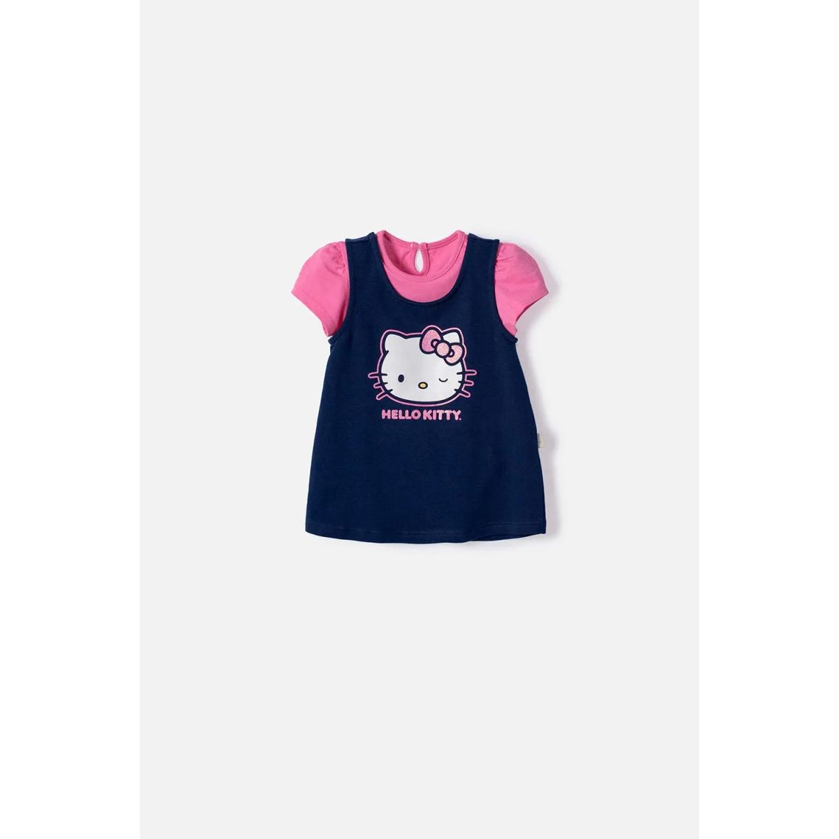 HELLO KITTY - Vestido de Hello Kitty manga corta azul y rosado para bebé niña