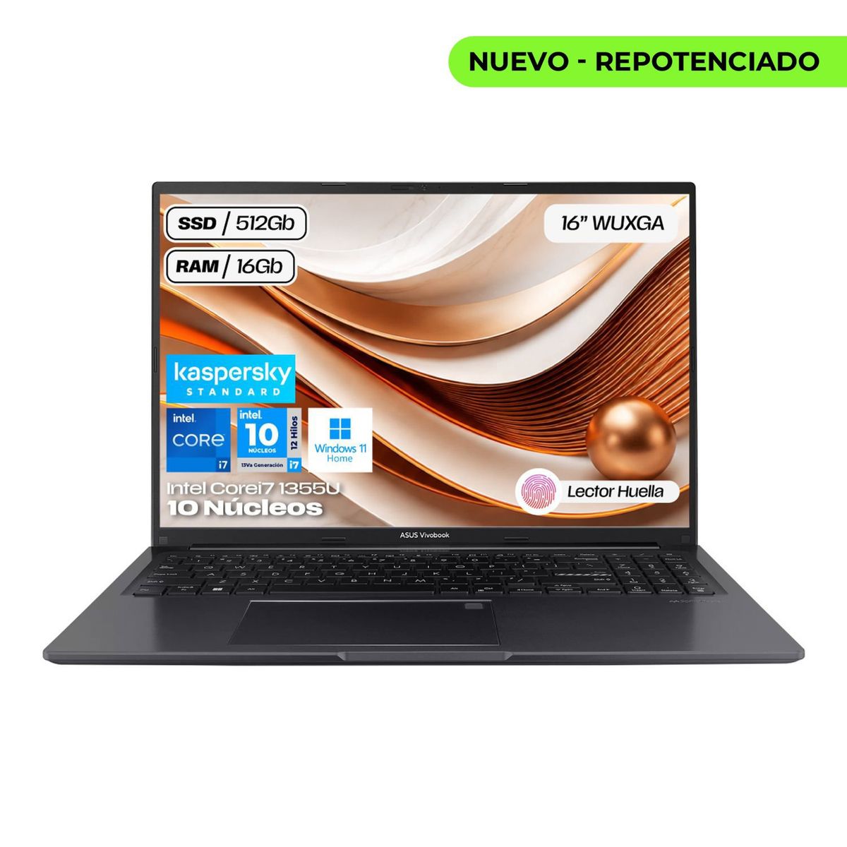 ASUS - Portátil Asus Vivobook 16 Core I7-1355u Ram 16gb Ssd 512gb Fhd Win 11 + Kaspersky