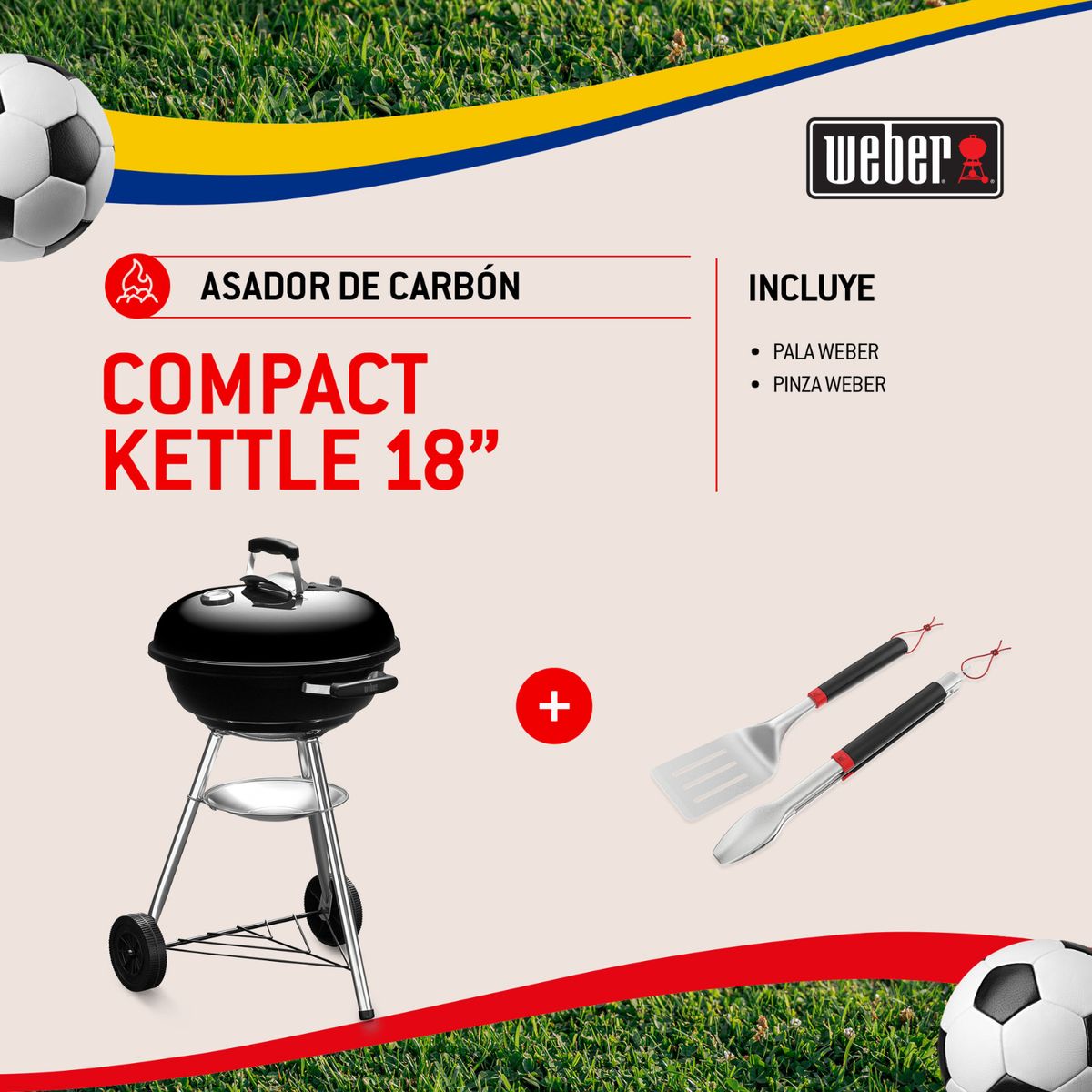 WEBER - Combo Asador de carbón Weber Compact Kettle de 47 cm (18") + accesorios.