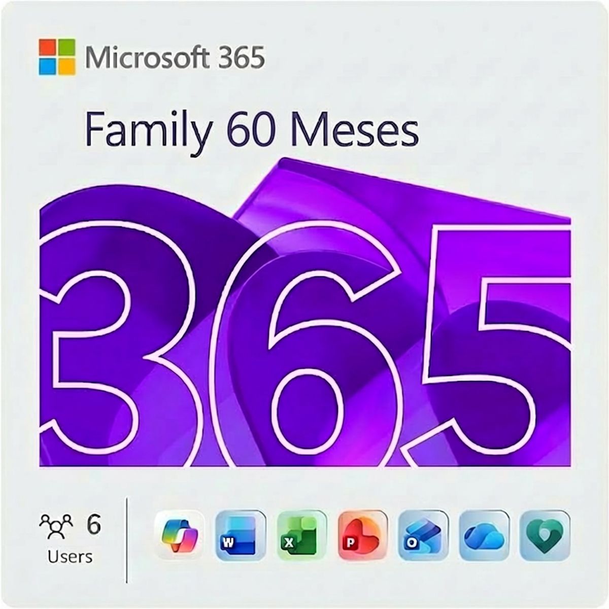 MICROSOFT - Microsoft Office 365 Familia 60 Meses - 6 Usuarios 6TB OneDrive 30 Dispositivos PIN Original.