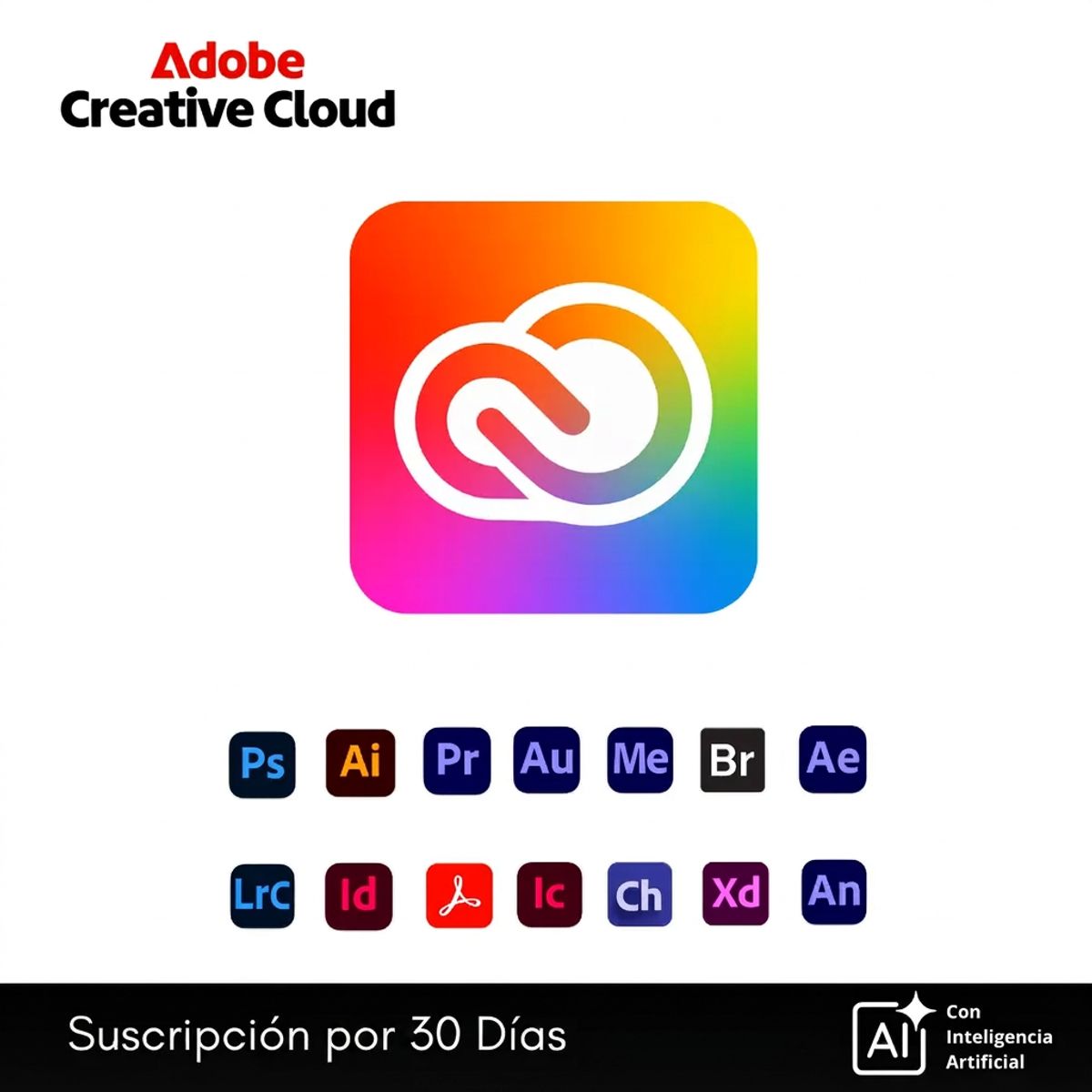 ADOBE - Adobe Creative Cloud Full Suite 1 Mes - 20 Apps, 2 PC/Mac Activacion Correo Personal Invitacion