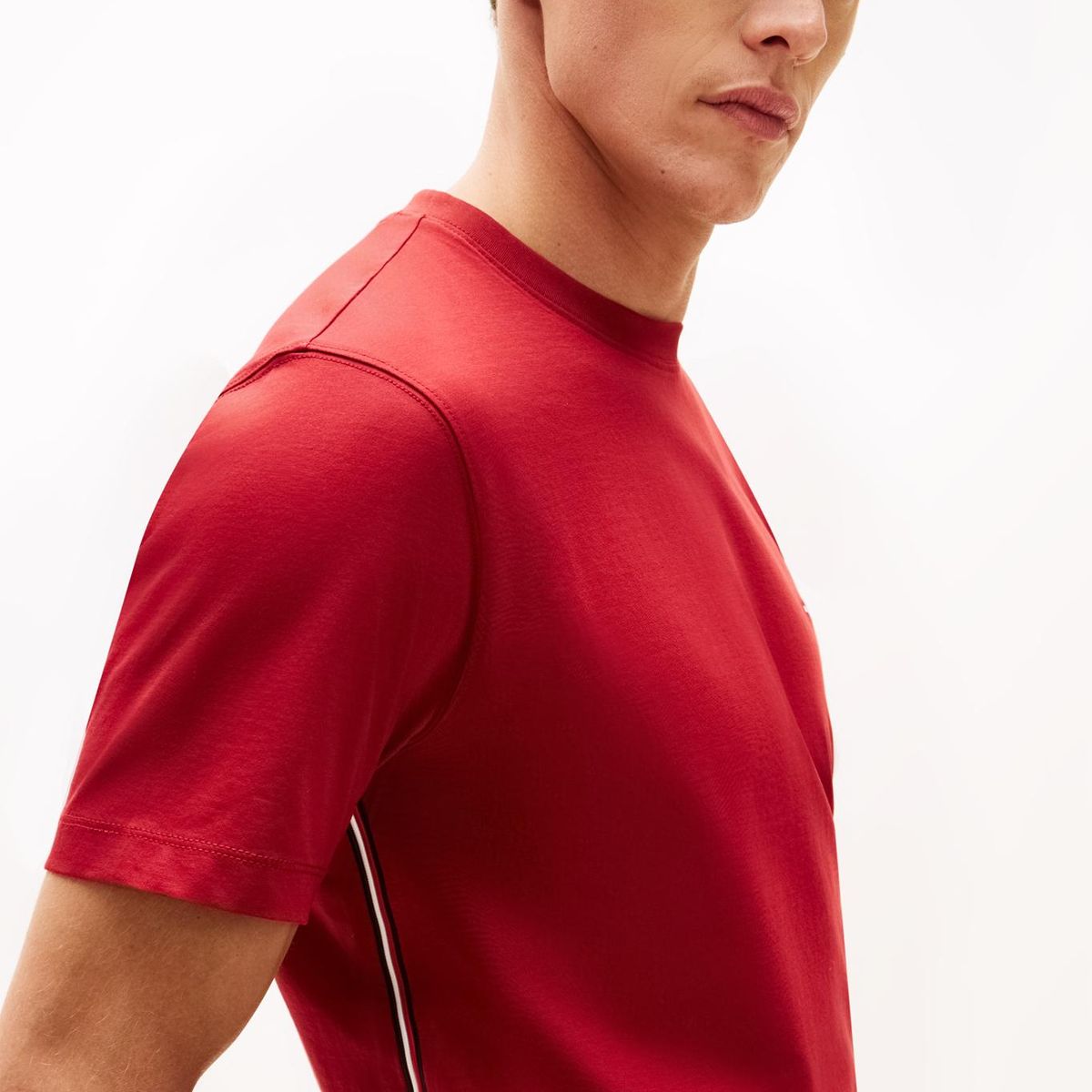TOMMY HILFIGER - Camiseta roja de punto con rayas global stripe Tommy Hilfiger