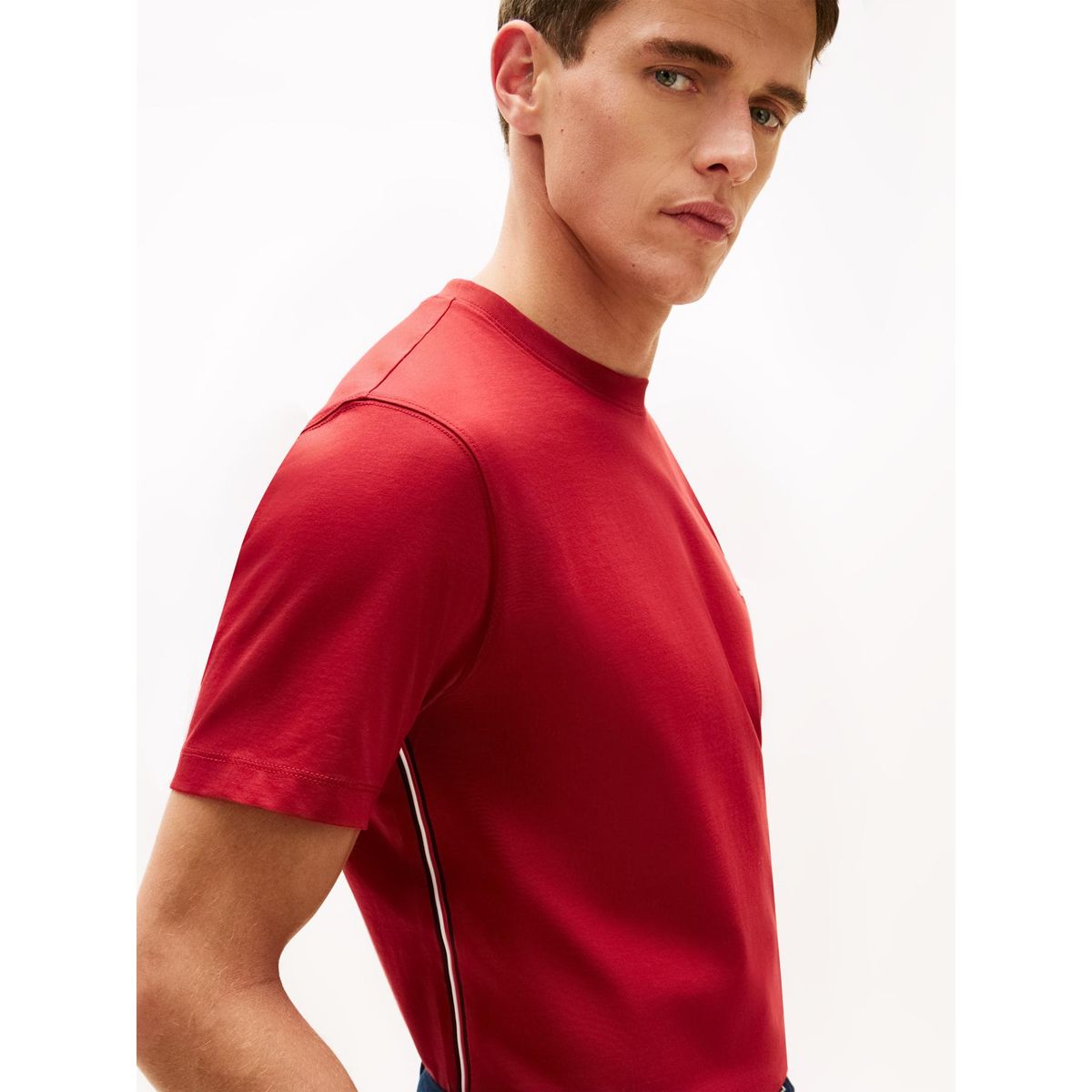 TOMMY HILFIGER - Camiseta roja de punto con rayas global stripe Tommy Hilfiger