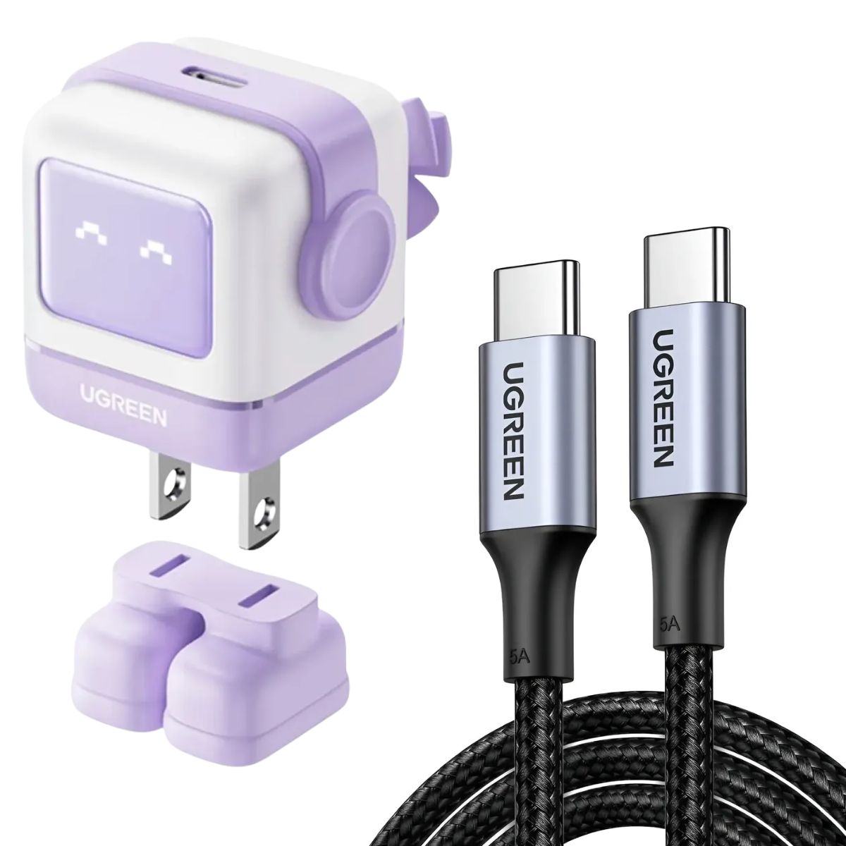 UGREEN - Kit Cargador Carga Rápida Robot 30W + Cable de Carga y Datos 100W  5A 2 Metros