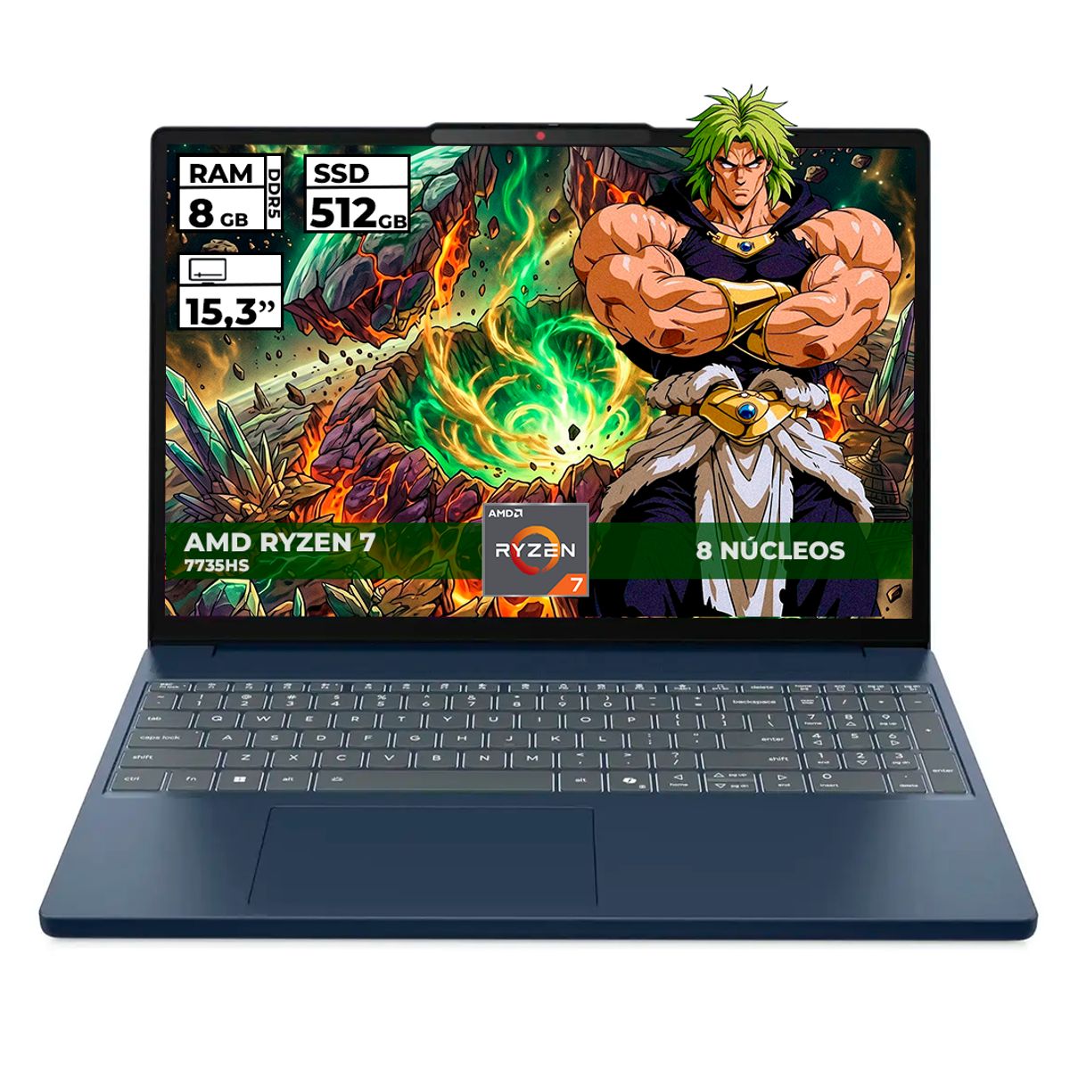Lenovo - PORTATIL LENOVO AMD RYZEN 7-7735HS 8GB RAM 512GB SSD 15 WUXGA COSMIC BLUE