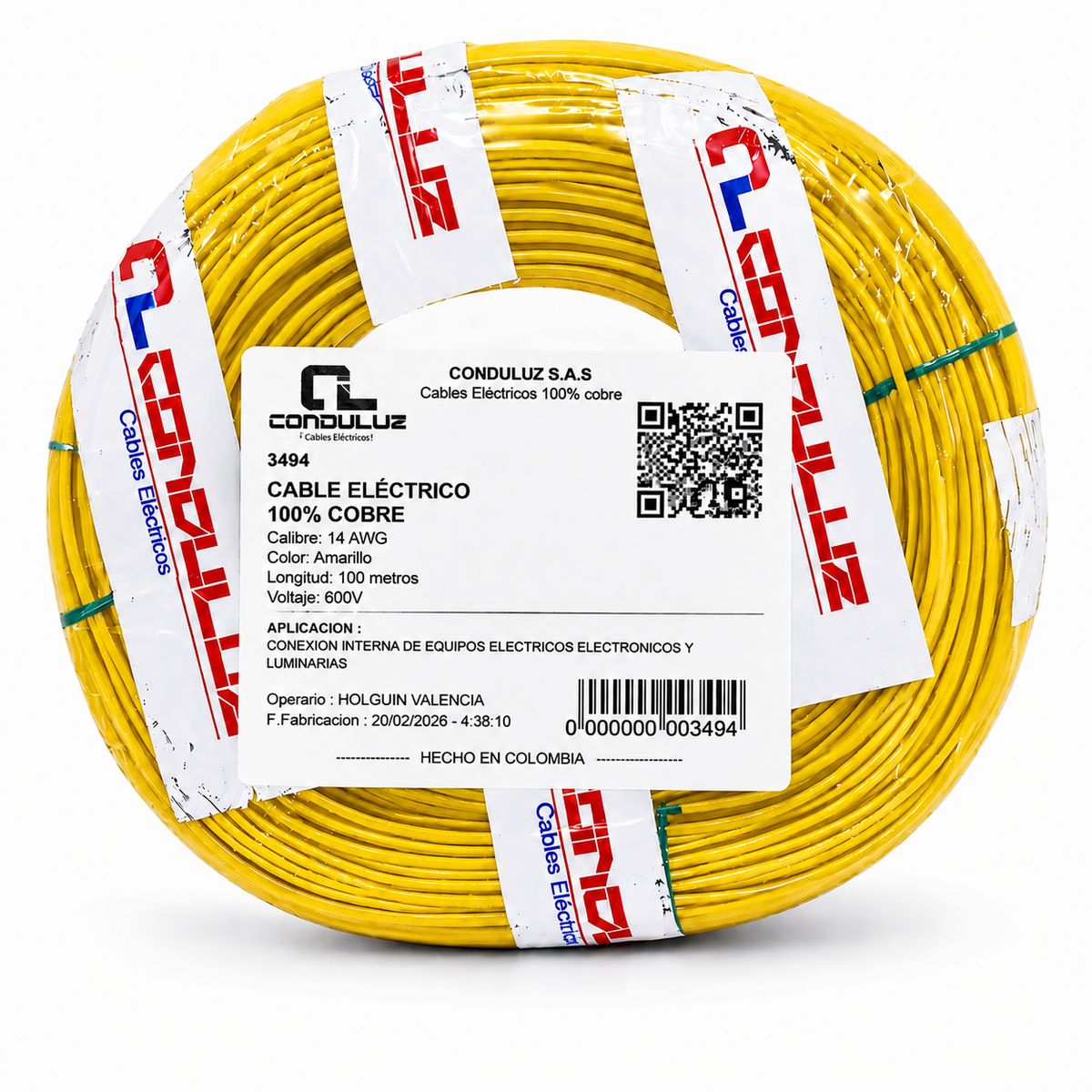 GENERICO - Rollo Cable Vehicular Flexible Monopolar  Amarillo Calibre 22 X100mt