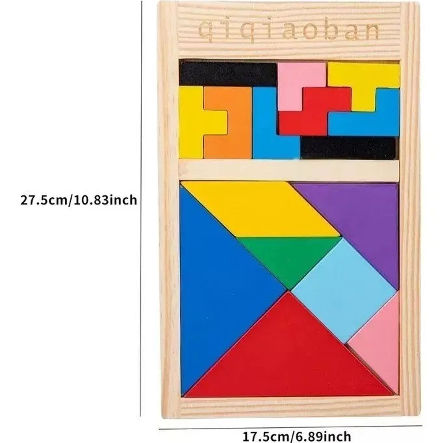 Puzzle De Madera Tetris/Tangram - 30 Piezas De Colores, Para Niños De 3 A 6 Años