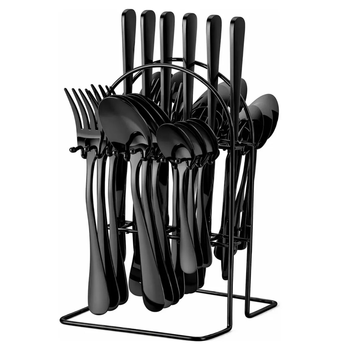 TECNOHOGAR JS - Juego Cubiertos Mesa Set 24 Piezas 6 Puestos Acero Premium NEGRO