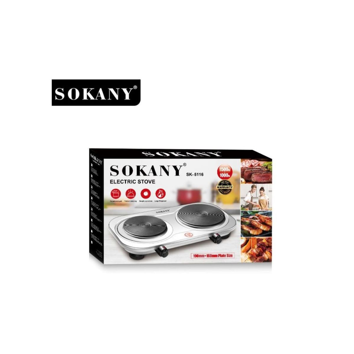 SOKANY - Estufa Eléctrica Sokany SK-5116 2 Puestos Plateada
