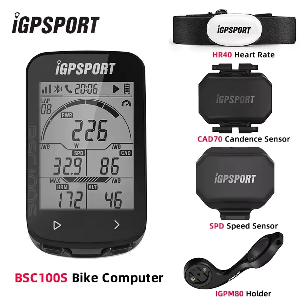 IGPSPORT - Combo Profesional Ciclocomputador con GPS para Bicicleta BSC100S IGPSPORT + Soporte M80 + Kit Sensores