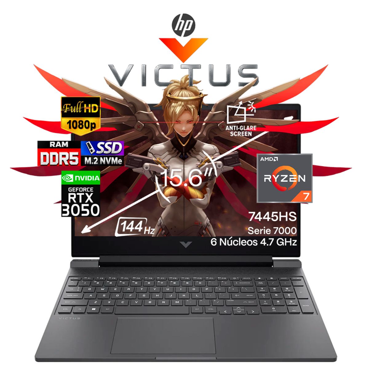 HP - Portátil Gamer HP Victus AMD Ryzen 7 7445HS RAM 8GB SSD 4 TB RTX 3050 6 GB 144Hz