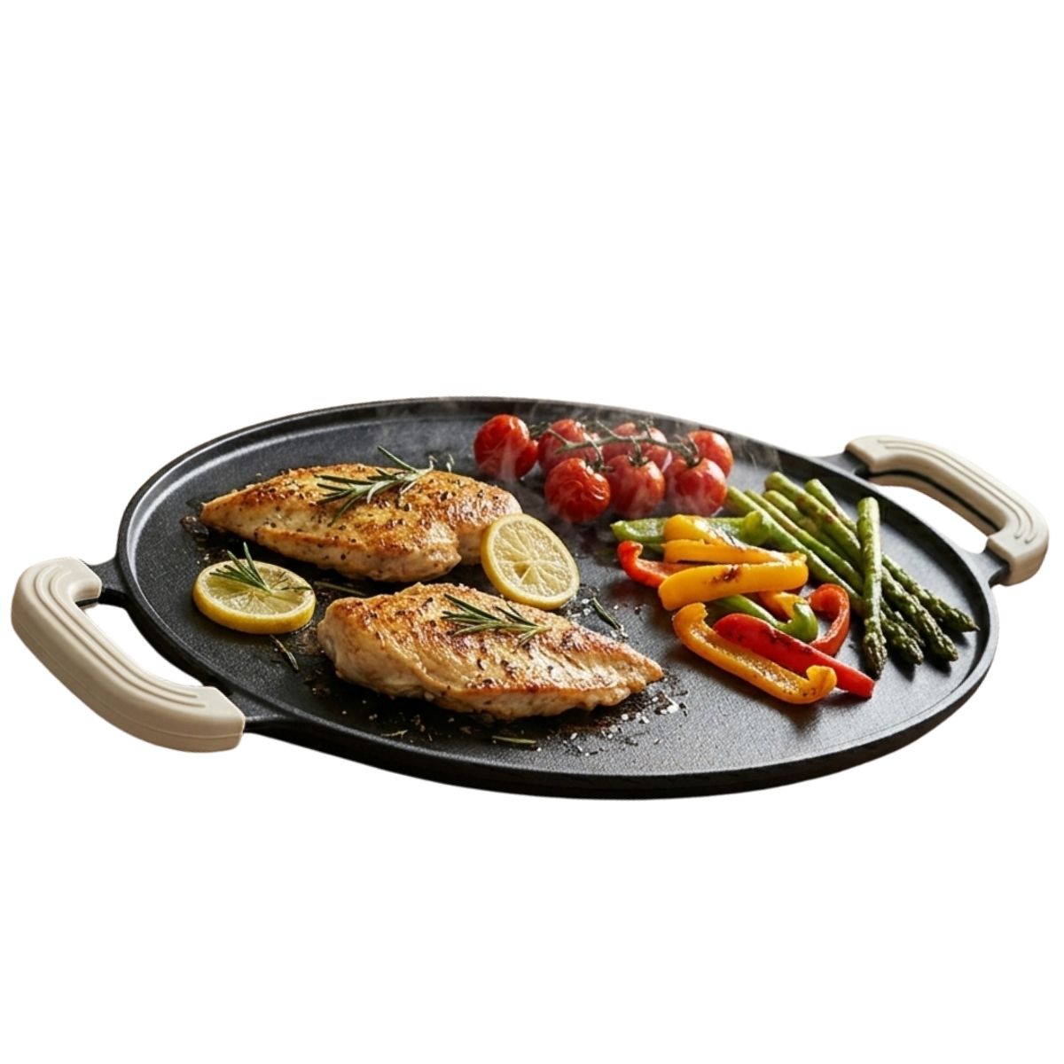 GENERICO - Plancha Parrilla Hierro Fundido 30cm + Mangos Silicona  Ideal Arepas y Carnes Gourmet