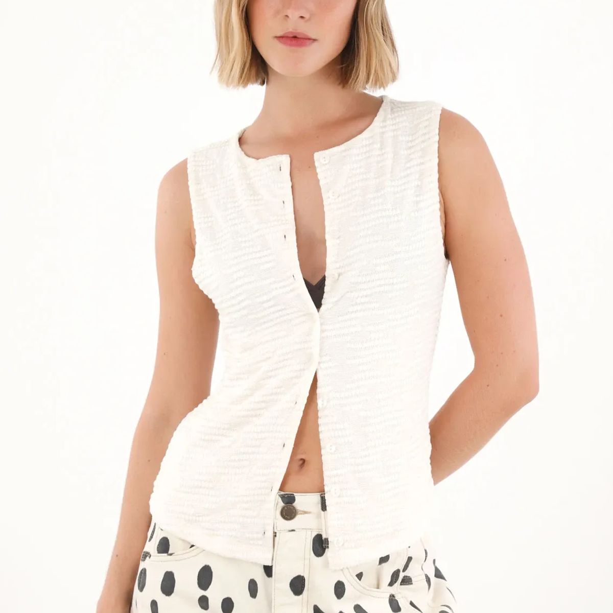 TENNIS - Camiseta tipo chaleco con textura crudo para mujer