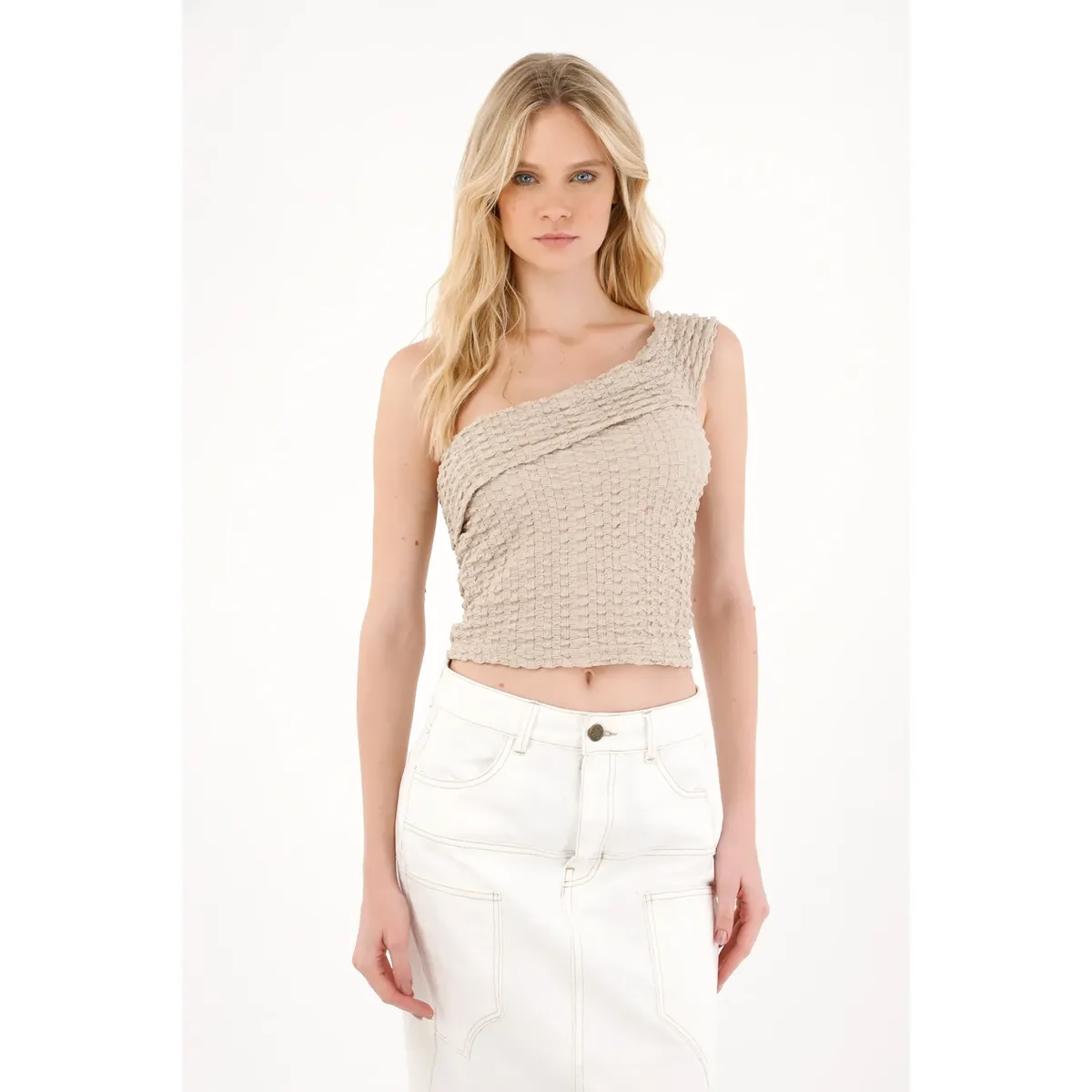 TENNIS - Camiseta tela texturizada crudo para mujer