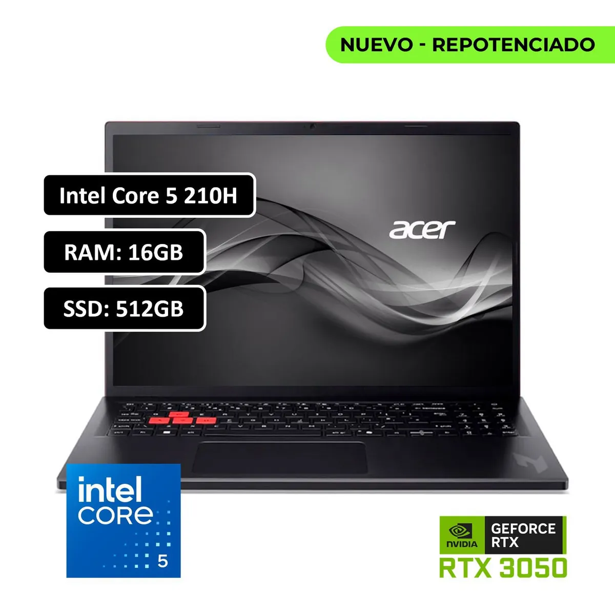 ACER - PORTATIL ACER NITRO LITE INTEL CORE 5 210H - RAM 16GB DDR5 - SSD 512GB - PANTALLA 16 - RTX 3050 6GB