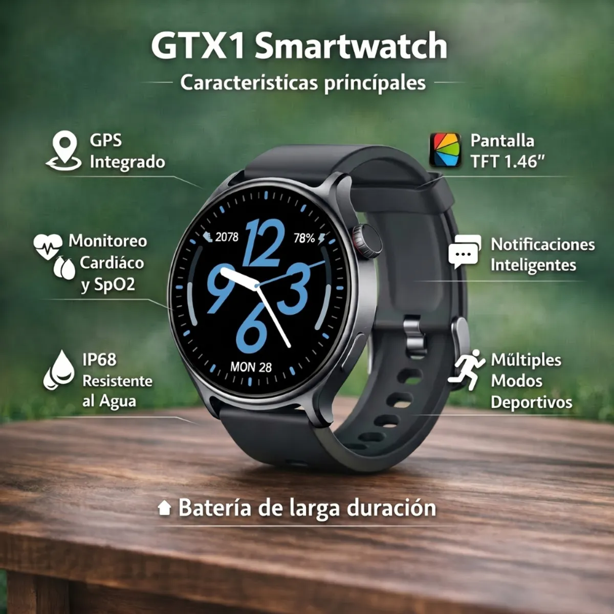 XKIM - Reloj Inteligente Smartwatch XKIM GTX1 Llamadas Bluetooth 5.3 TFT 1.46” 360x360px 300mAh Metal IP68
