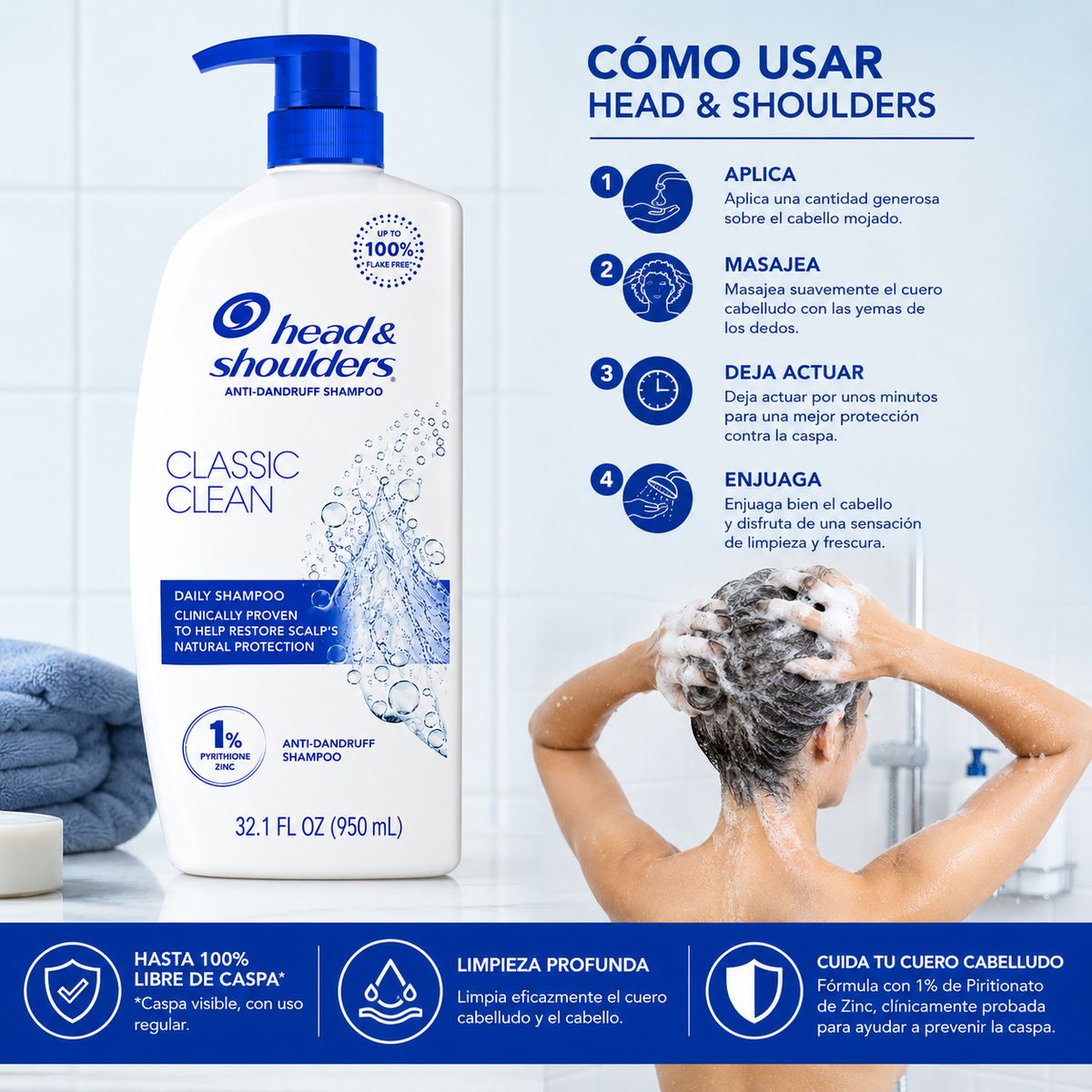 HEAD AND SHOULDERS - Head & Shoulders Classic Clean Shampoo Anticaspa 950ml