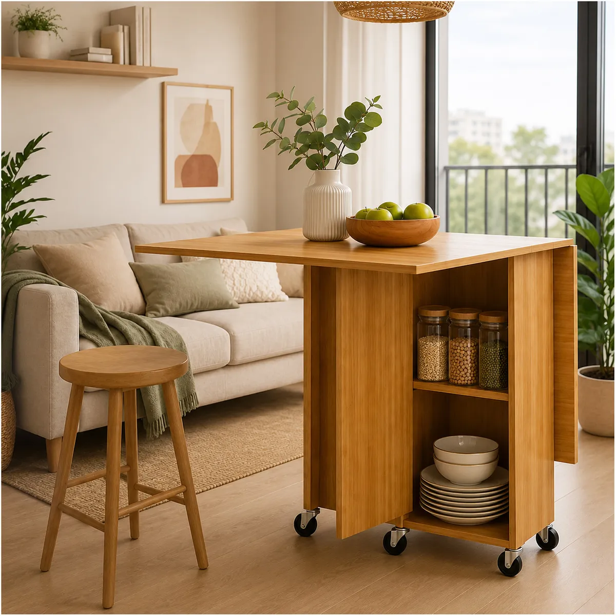 ONE PIXEL - Mesa De Comedor Plegable Con Ruedas Moderna Con Almacenamiento