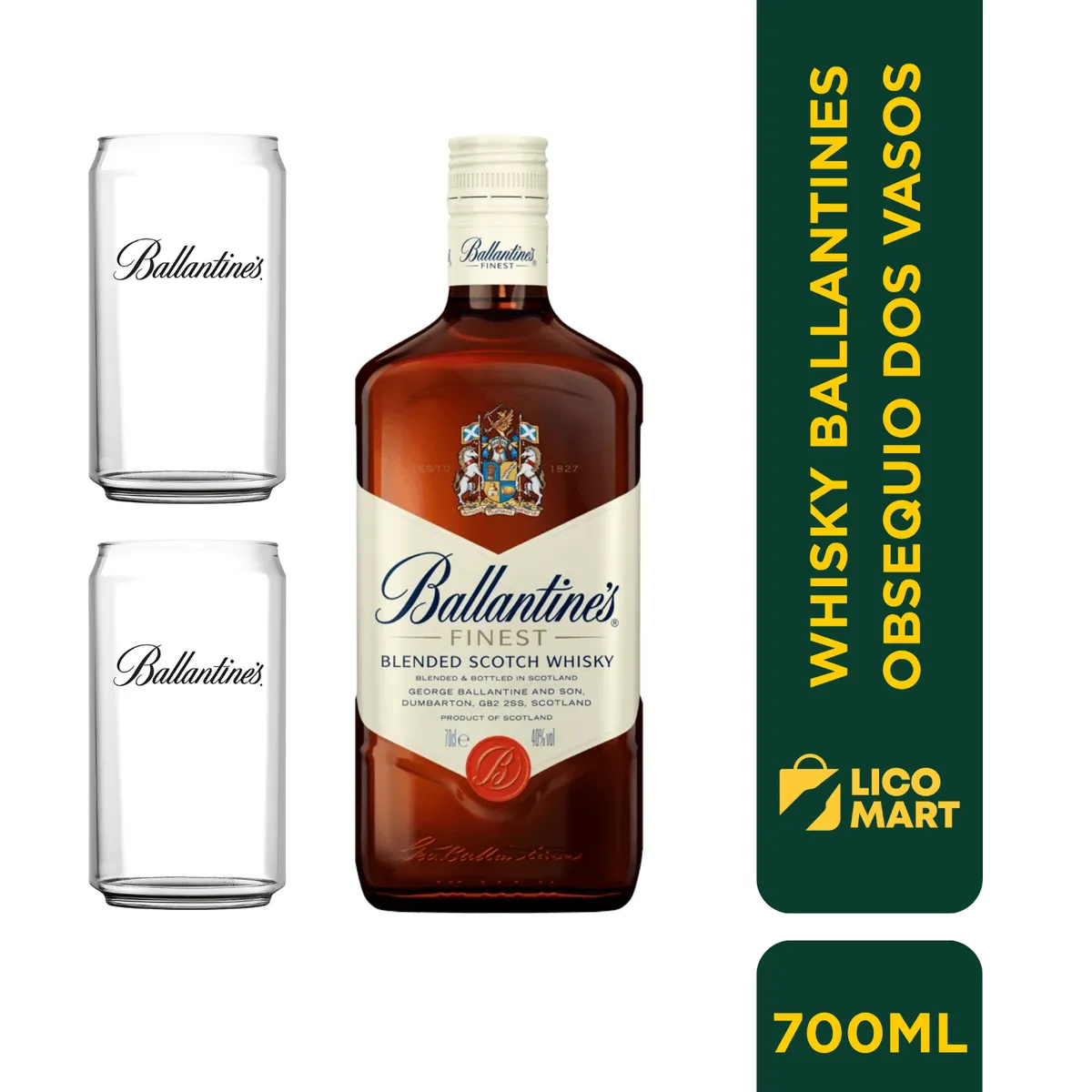 BALLANTINES - WHISKY BALLANTINES 700 ML OBSEQUIO DOS VASOS