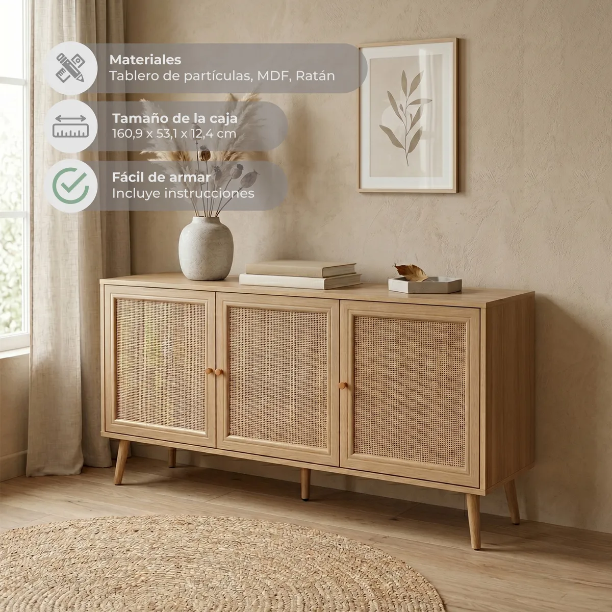 RELAN - Bifé de Ratán Maui 140 cm Relan Color Café Claro