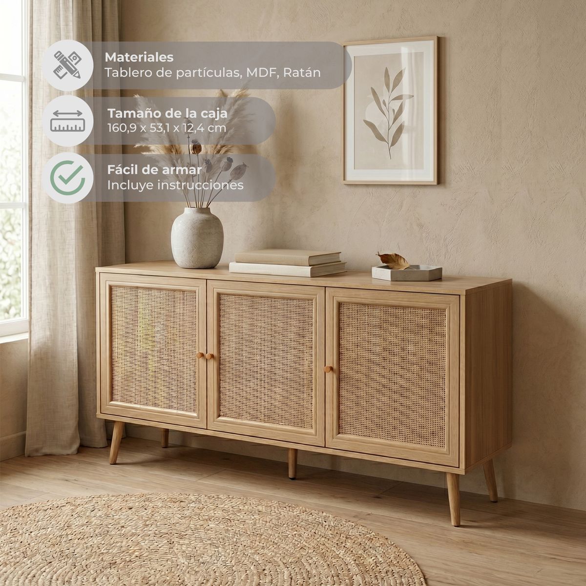 RELAN - Bifé de Ratán Maui 140 cm Relan Color Café Claro