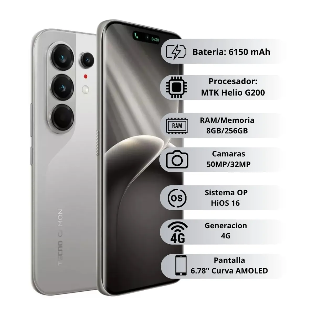 TECNO MOBILE - Celular Tecno CAMON 50 PRO 256B/GB - Titanio