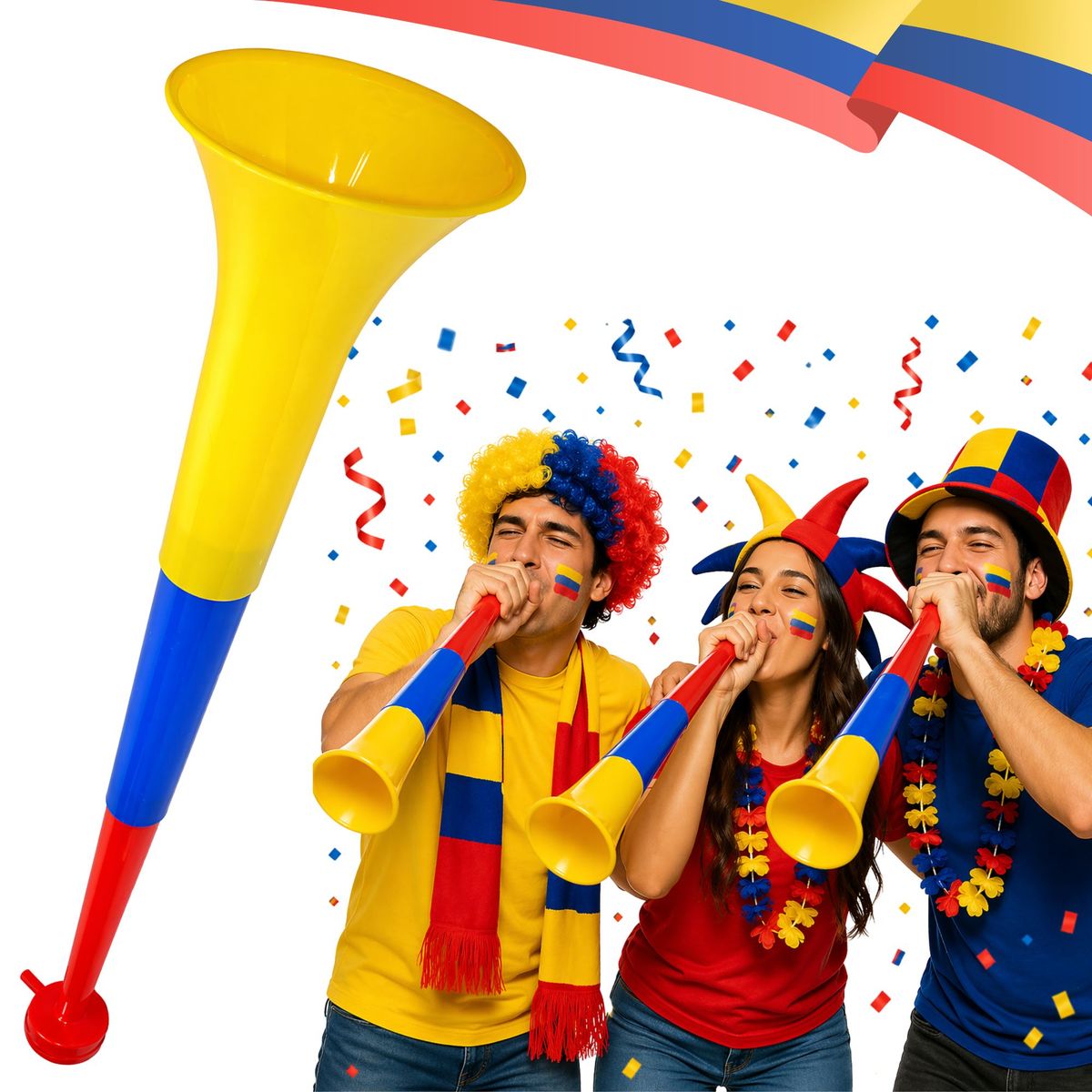 GENERICO - Vuvuzela Tricolor Colombia Sonido Fuerte Para Partidos y Celebraciones