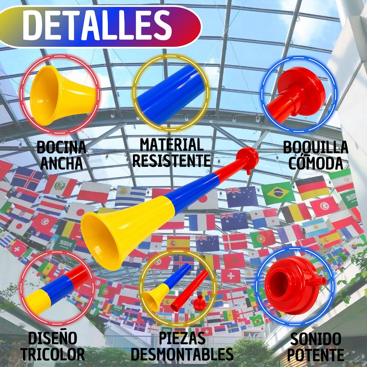 GENERICO - Vuvuzela Tricolor Colombia Sonido Fuerte Para Partidos y Celebraciones