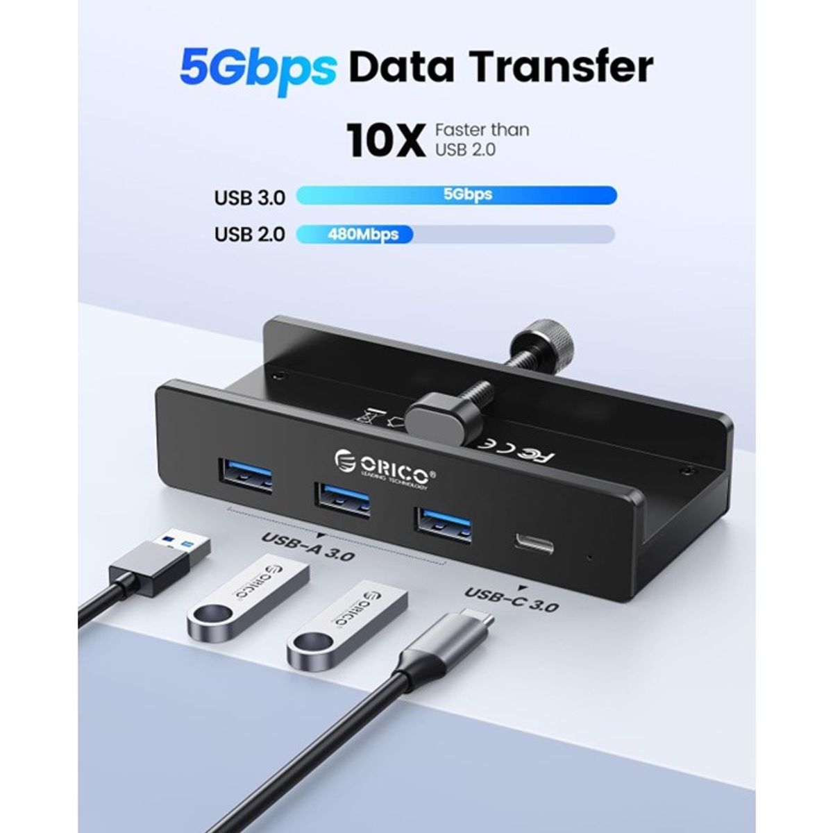 ORICO - Hub Orico Usb 3.0 Con Abrazadera 3x Usb-a Y 1 Usbc-c