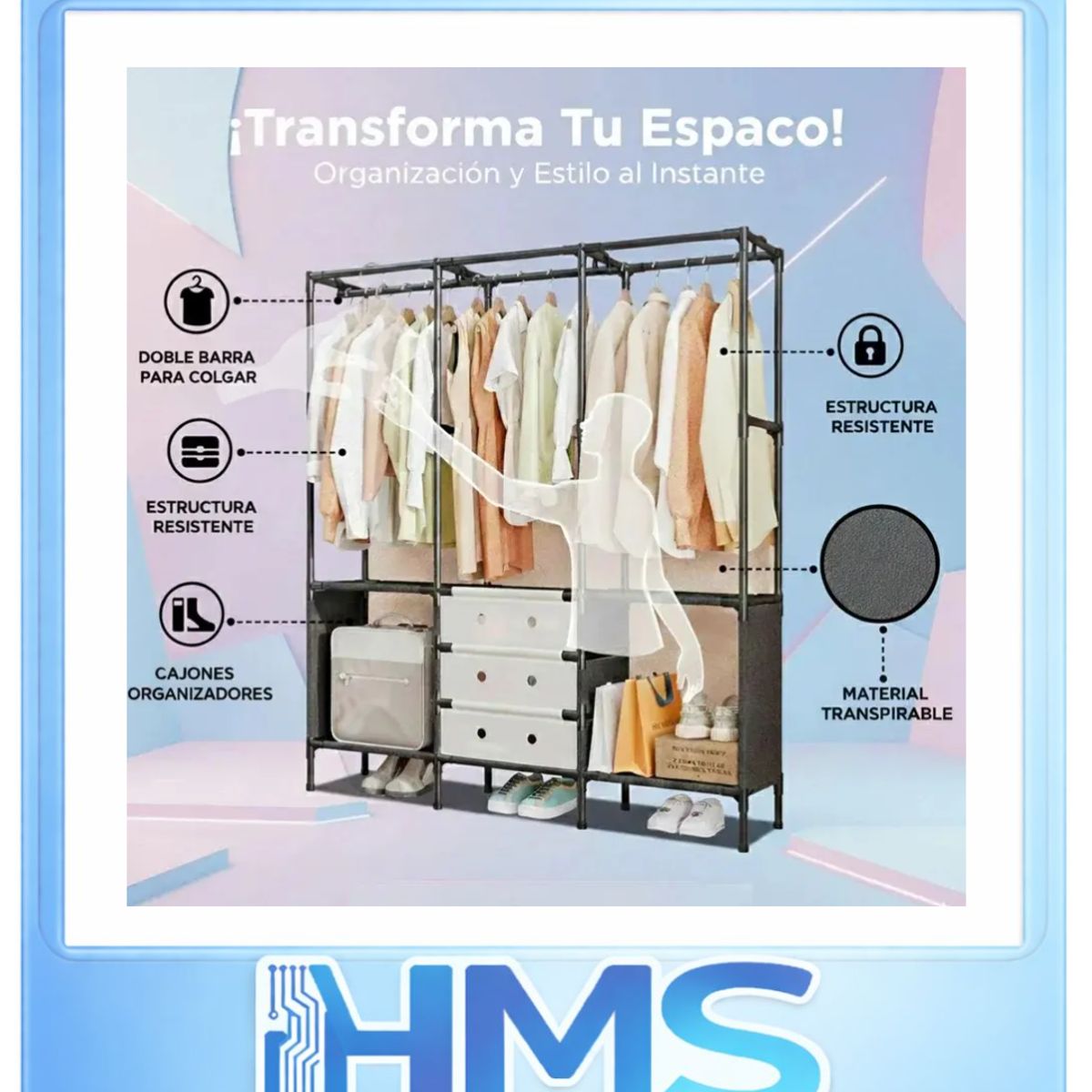 GENERICO - Armario Organizador Grande Con Cajones Ideal Para Espacios Pequeños