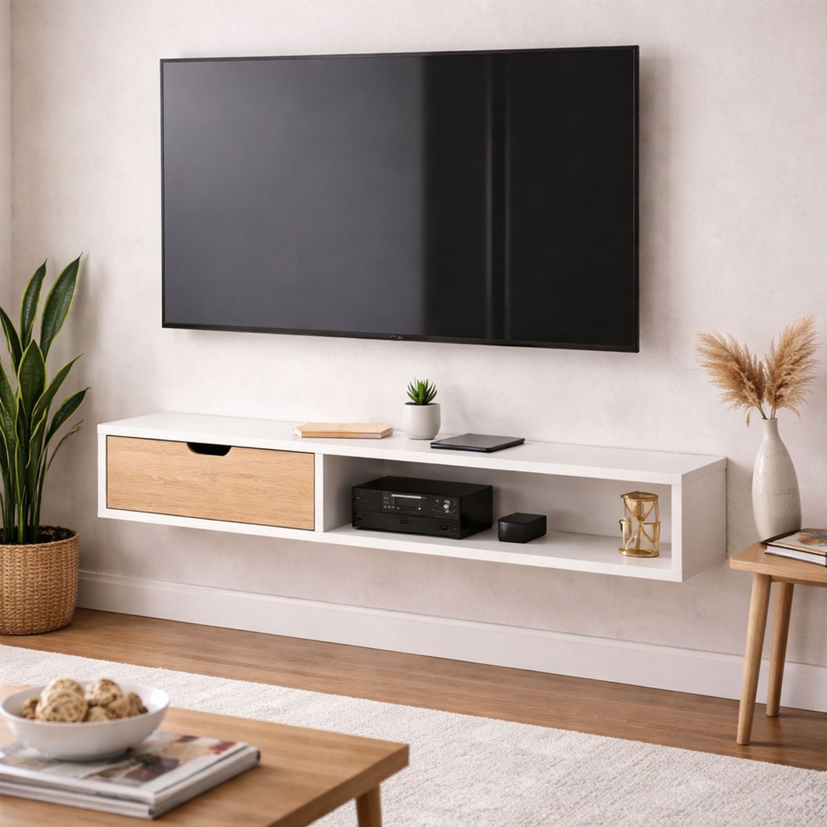 DKO DESIGN - Mesa de Tv 50 Flotante Tolouse 30x120x30cm BlancoMadera
