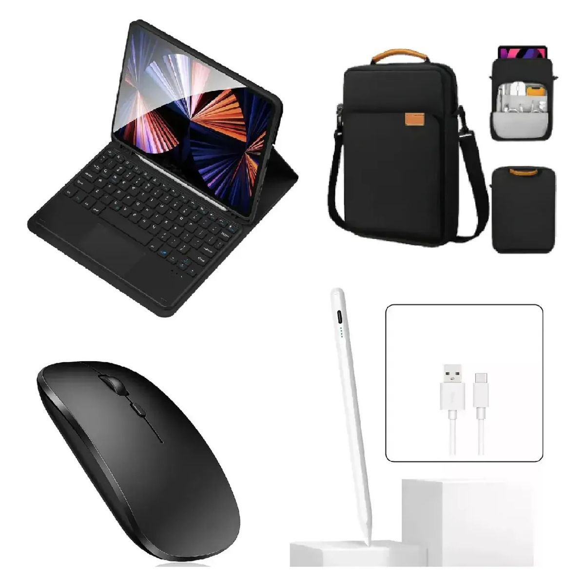 GENERICO - FORRO ESTUCHE TECLADO TRACKPAD PARA TABLET SAMSUNG A11 8.7 X130 - X135 + MOUSE + BOLSO + LAPIZ NEGRO