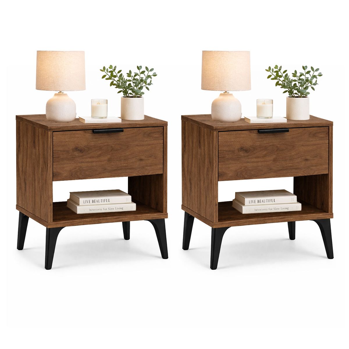DKO DESIGN - Set X 2 Mesas De Noche Bony con Puerta 50x40x30cm Madera
