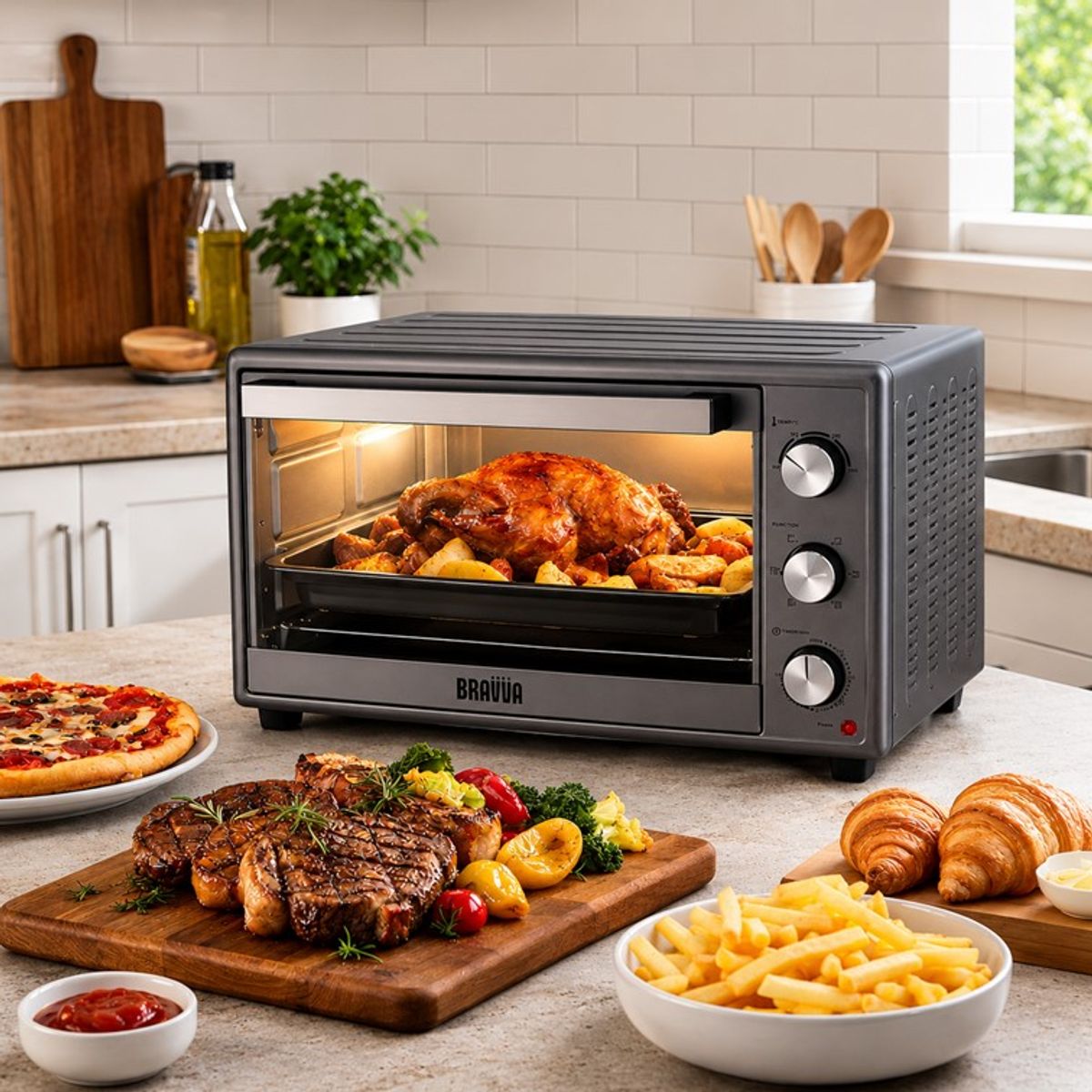 BRAVVA HAUS - Horno Tostador Eléctrico BRAVVA HAUS Rotisserie de 46 Litros en Acero Inoxidable VV003