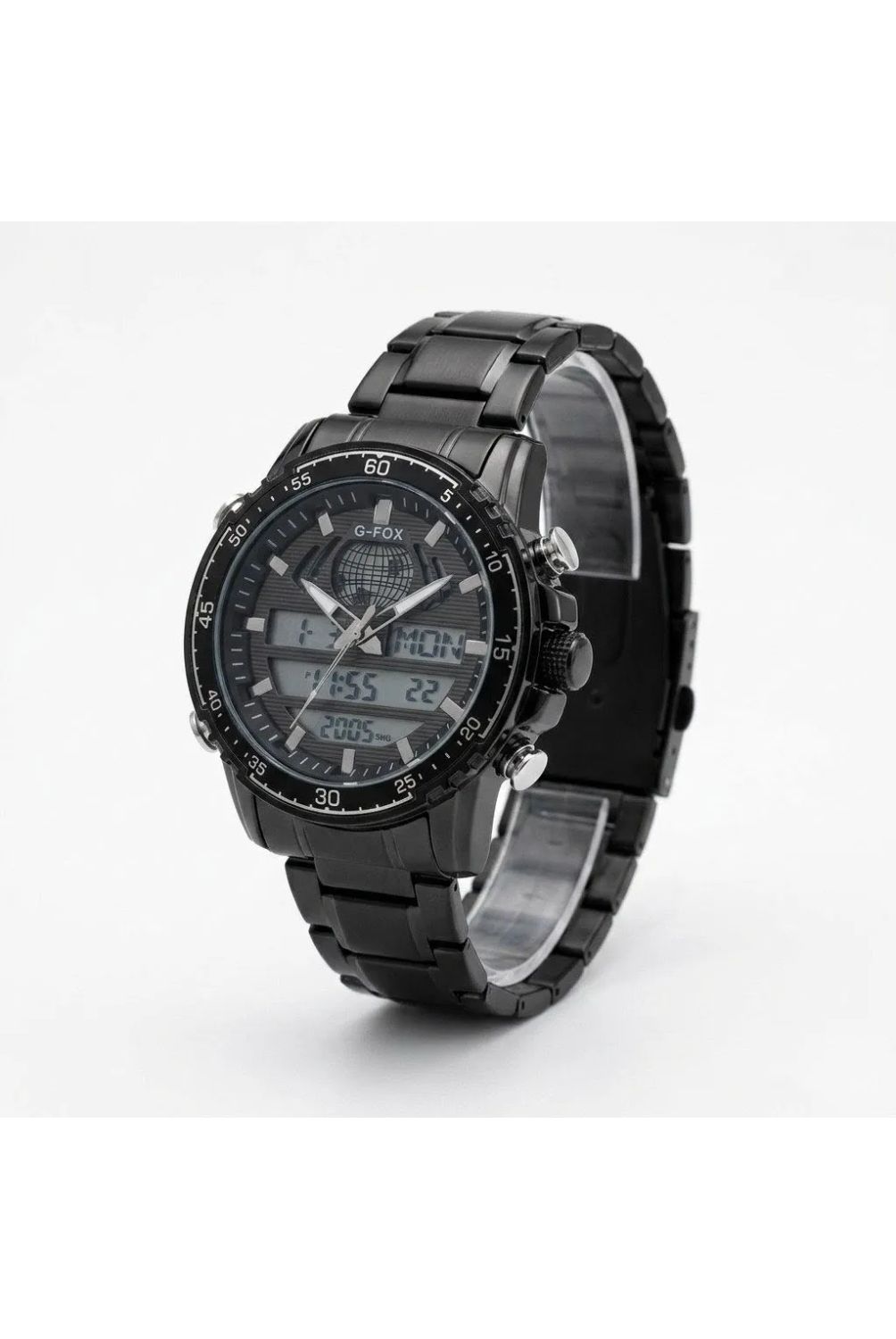 RELOJ GFOX ORIGINAL ACERO DOBLE HORA 2019 NEGRO TIME | Falabella