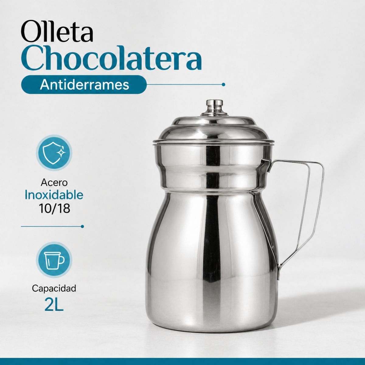 GENERICO - Olleta Chocolatera Antiderrame 2 L Acero Quirúrgico Cafetera