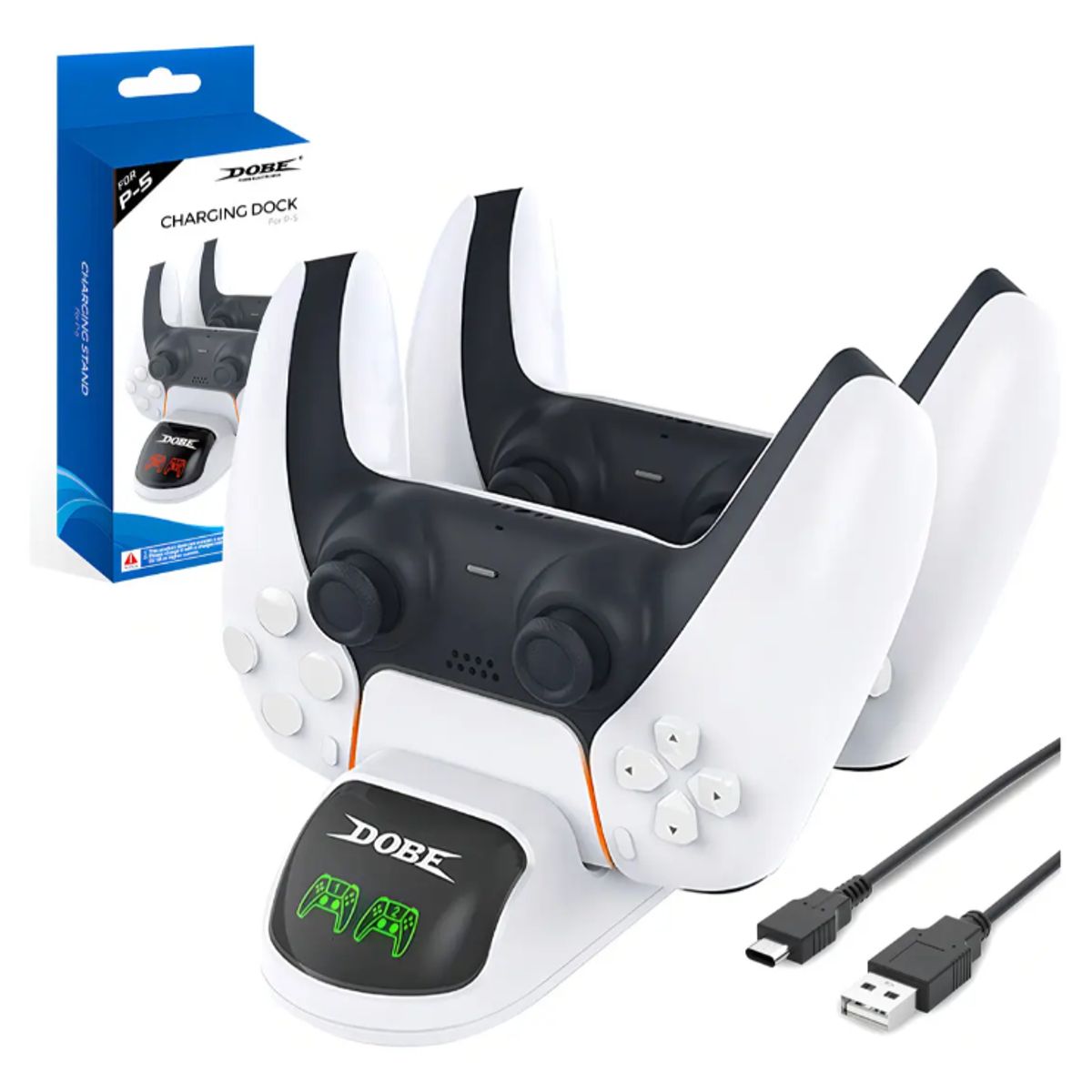 DOBE - Base Cargador dualsense controles PS5 indicador led - USB-C rápida