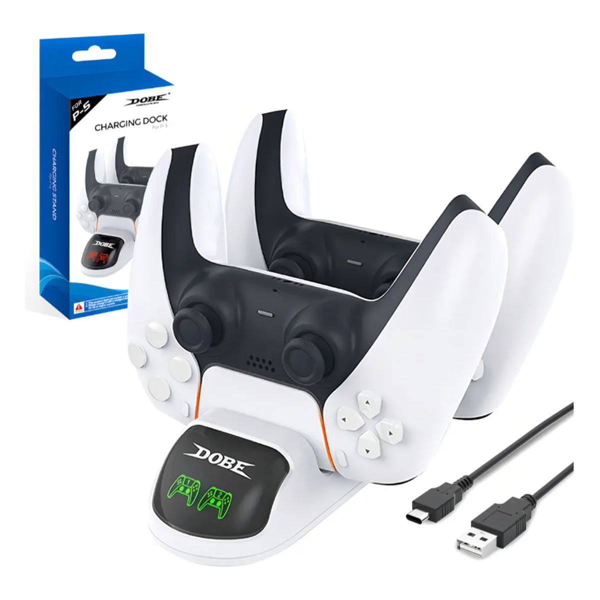 DOBE - Base Cargador dualsense controles PS5 indicador led - USB-C rápida